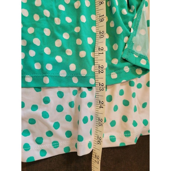 Susan Graver Liquid Knit Layered Top Metal Ring Details Polka Dot Mint White 2XL - Picture 8 of 10